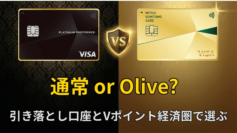 Decision chart showing differences between standard card and Olive after comparing Sumitomo Mitsui Gold and Platinum Preferred, based on bank account and V Point ecosystem